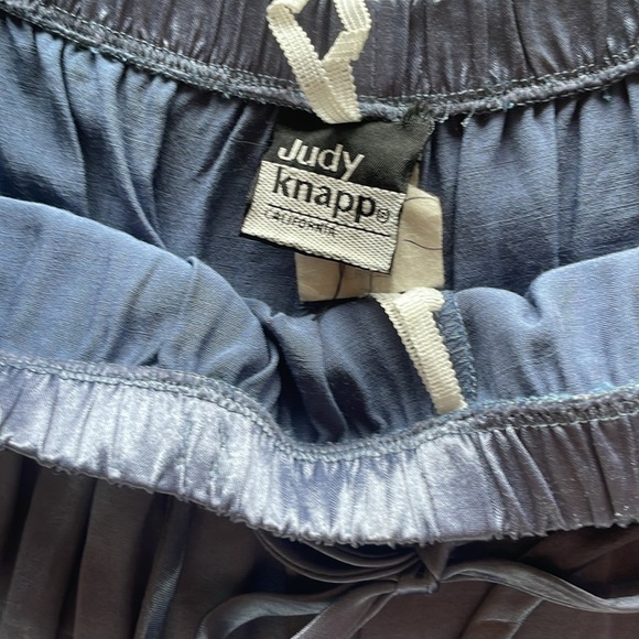 Vintage Judy Knapp Slate Blue Satin Pants Set Sheer Self Tie Halter Top Rayon LG - Picture 12 of 14